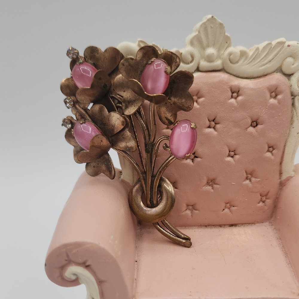Vintage Floral Pink Moonstone And Copper Bouquet Brooch